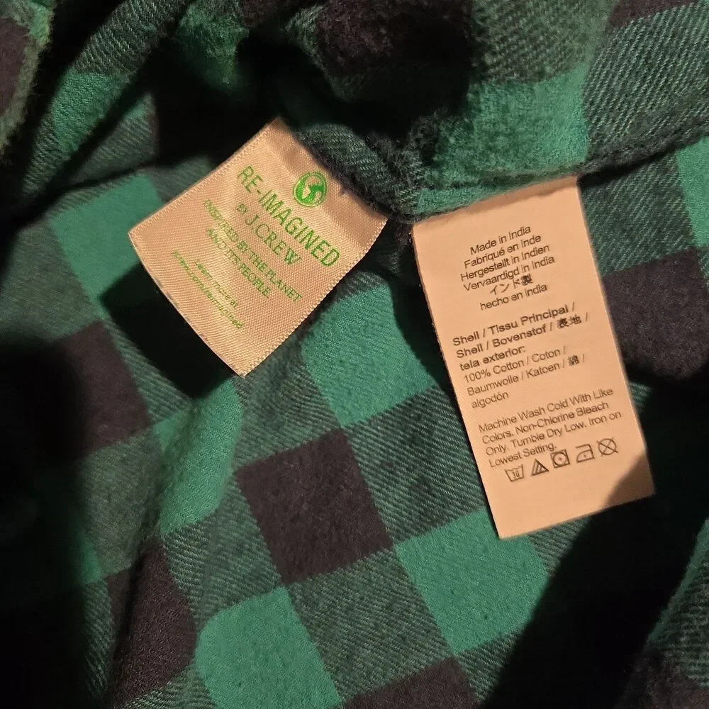 J.Crew Flannel Shirt Mens Large Green Plaid Long Sleeve Button Up Casual Pocket